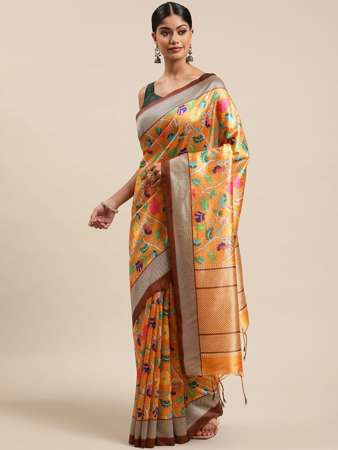 vishnu weaves mustard yellow & pink ethnic motifs silk cotton paithani saree