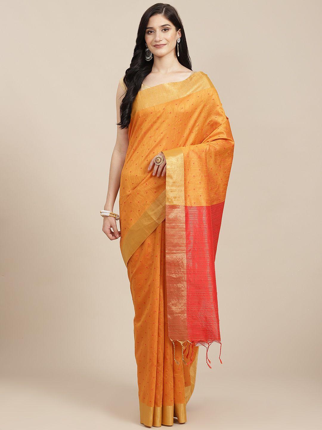 vishnu weaves orange bandhani print saree