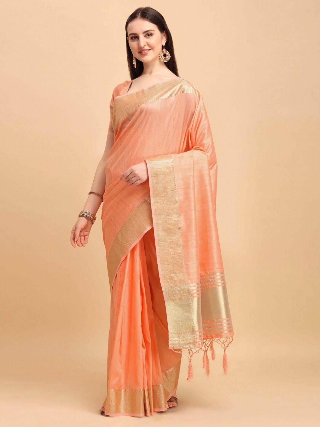 vishnu weaves peach coloured & gold-toned zari tussar saree