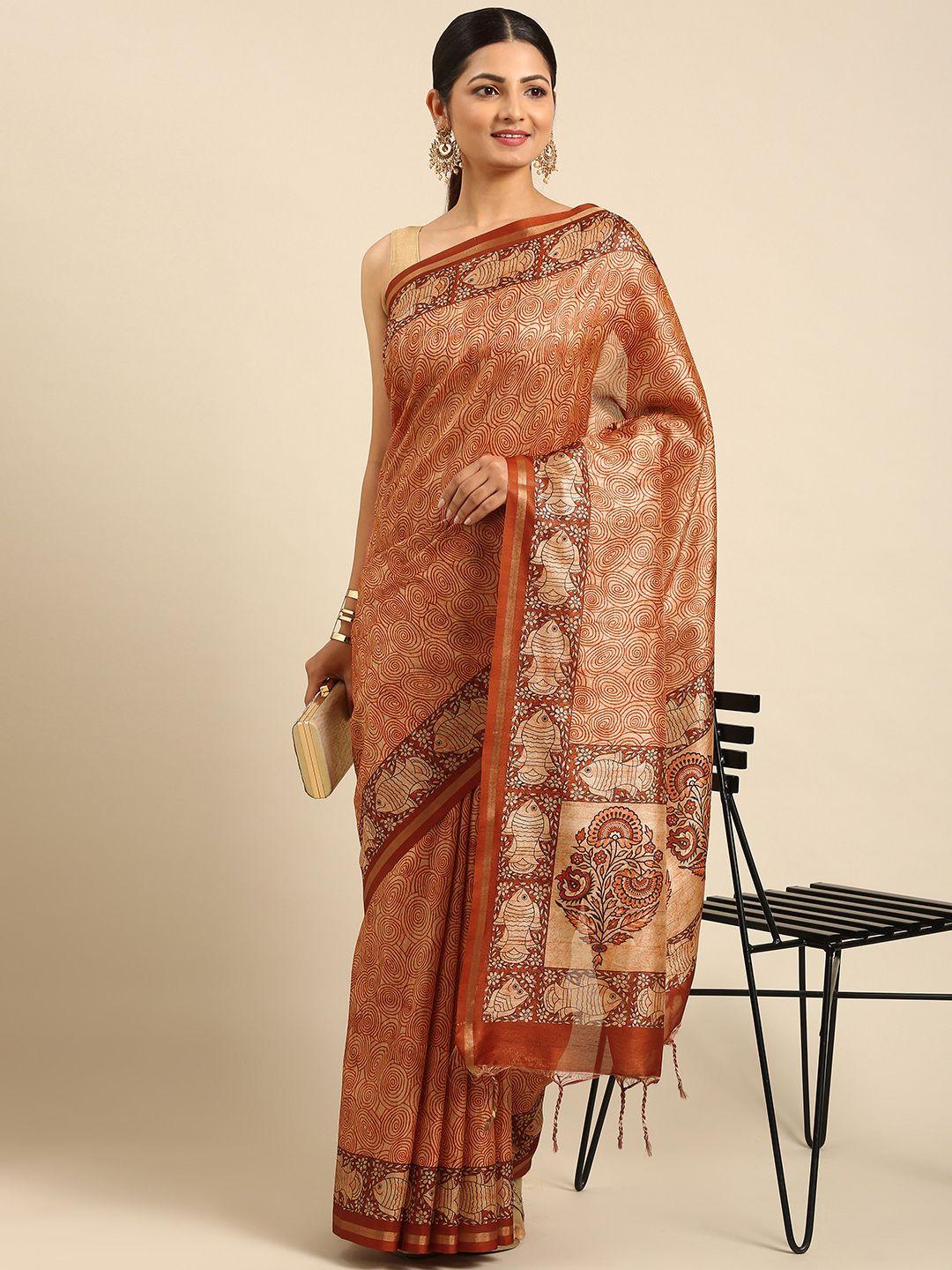 vishnu weaves peach-coloured & pink silk cotton maheshwari saree