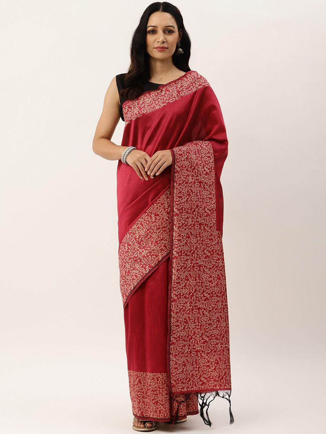 vishnu weaves pink & beige woven design bhagalpuri saree