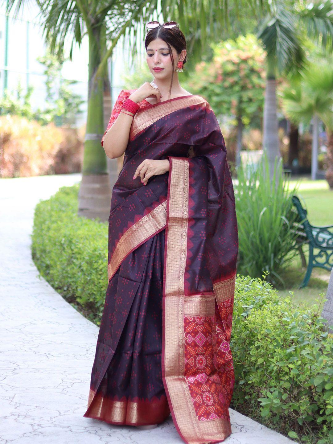 vishnu weaves purple & red bandhani zari patola saree