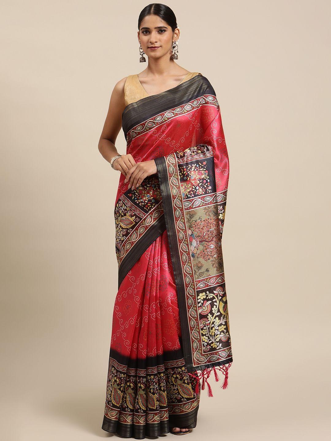 vishnu weaves red & brown ethnic motifs zari silk cotton saree