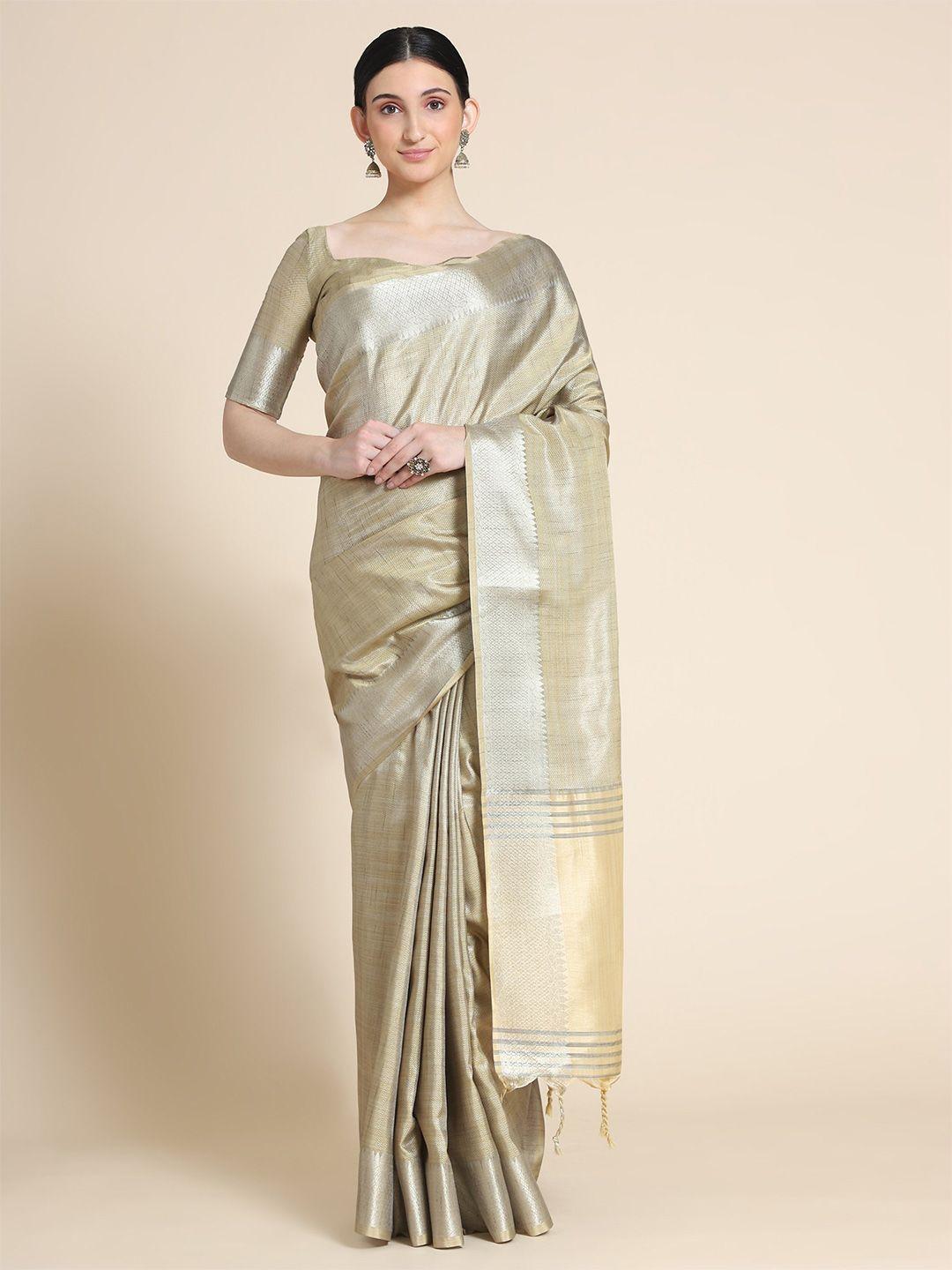 vishnu weaves solid zari pure linen designer saree