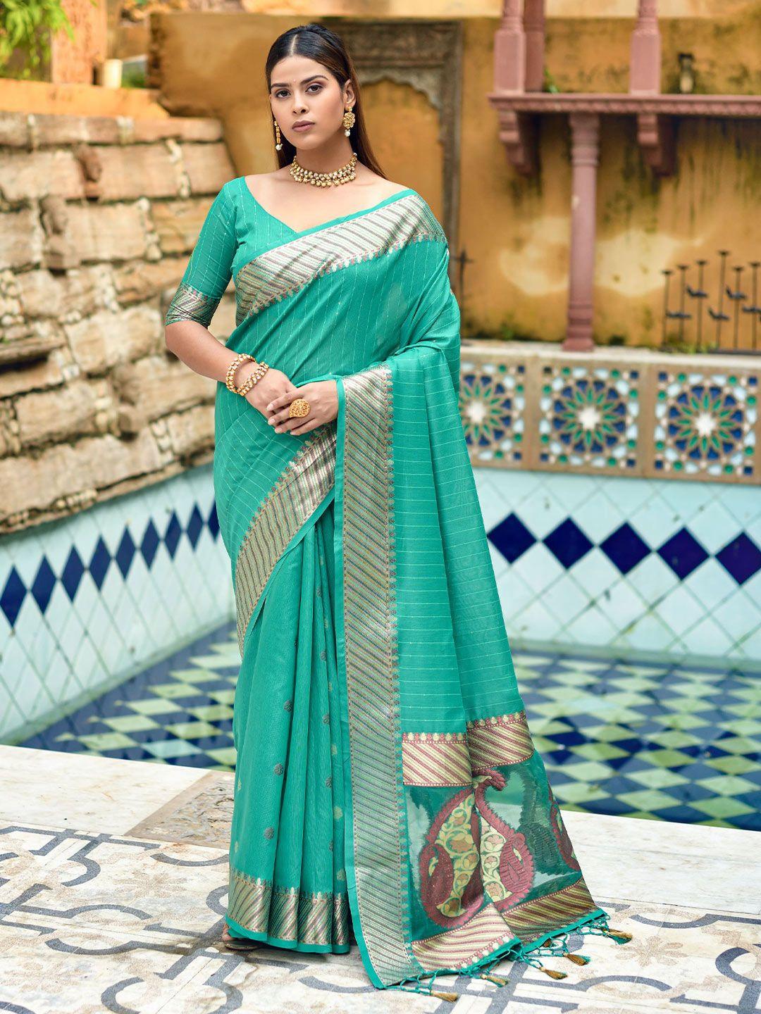 vishnu weaves striped woven design sequinned silk cotton pochampally saree