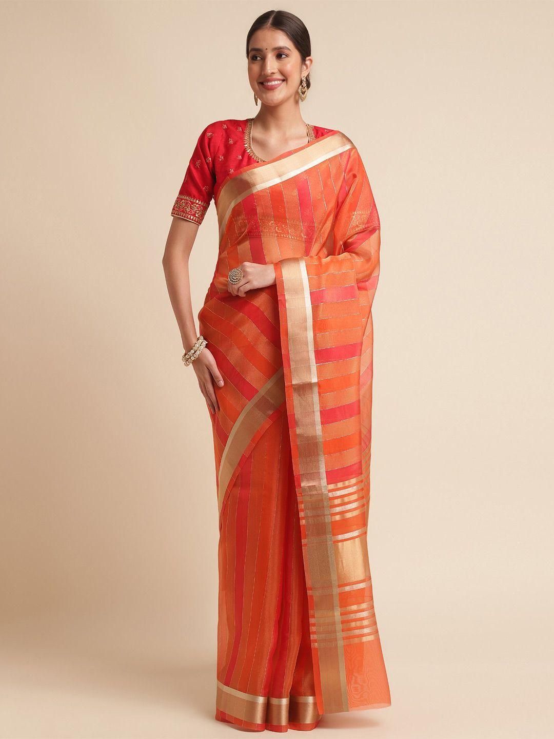 vishnu weaves striped woven design zari organza saree