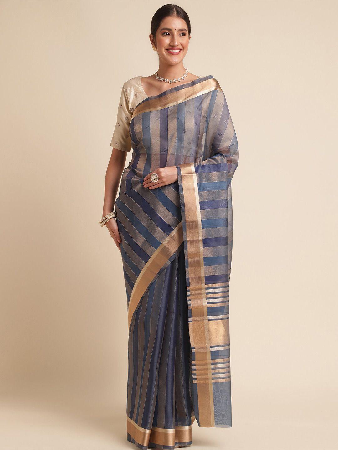 vishnu weaves striped woven design zari organza saree