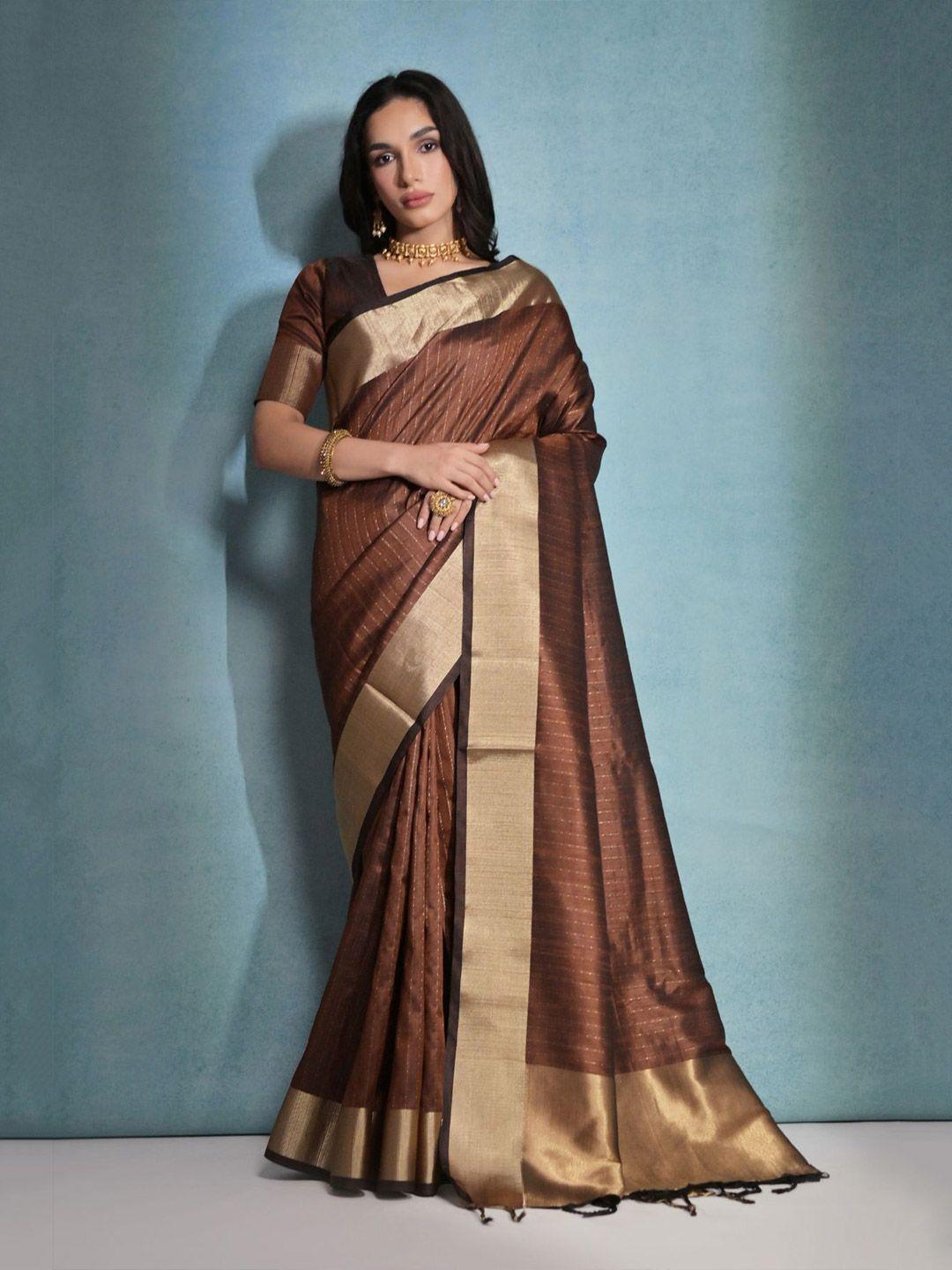 vishnu weaves striped zari bhagalpuri saree with tassles