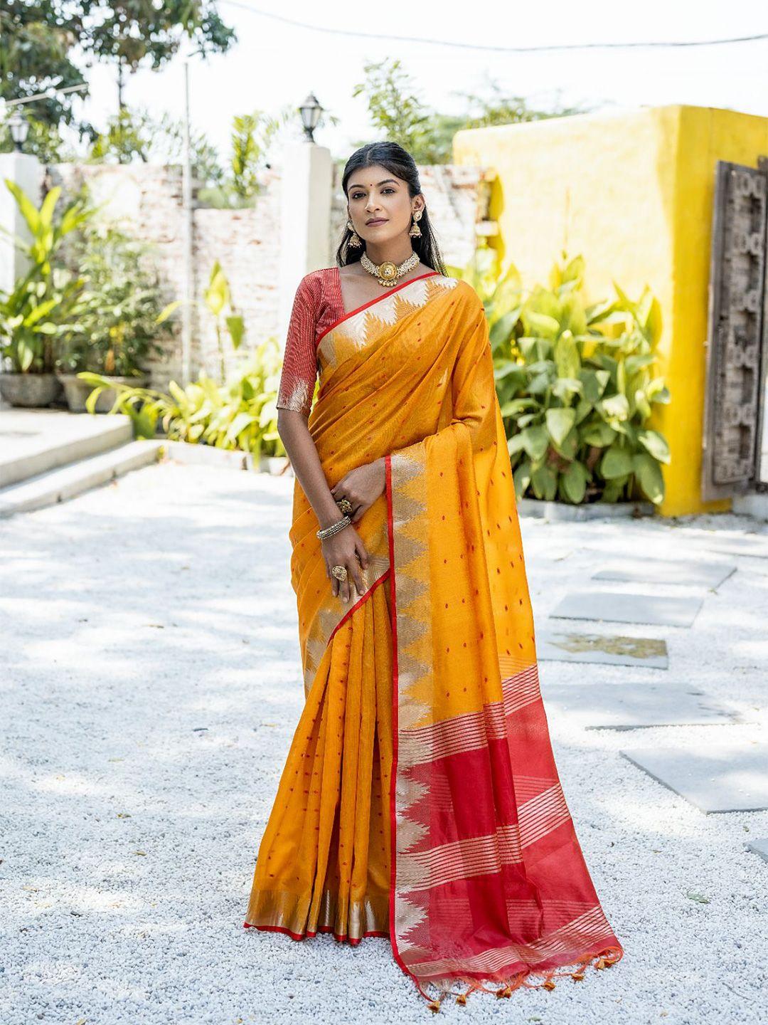 vishnu weaves woven design bandhani zari bhagalpuri saree with tassels