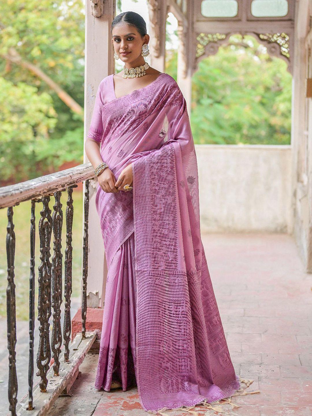 vishnu weaves woven design bhagalpuri saree with tassles