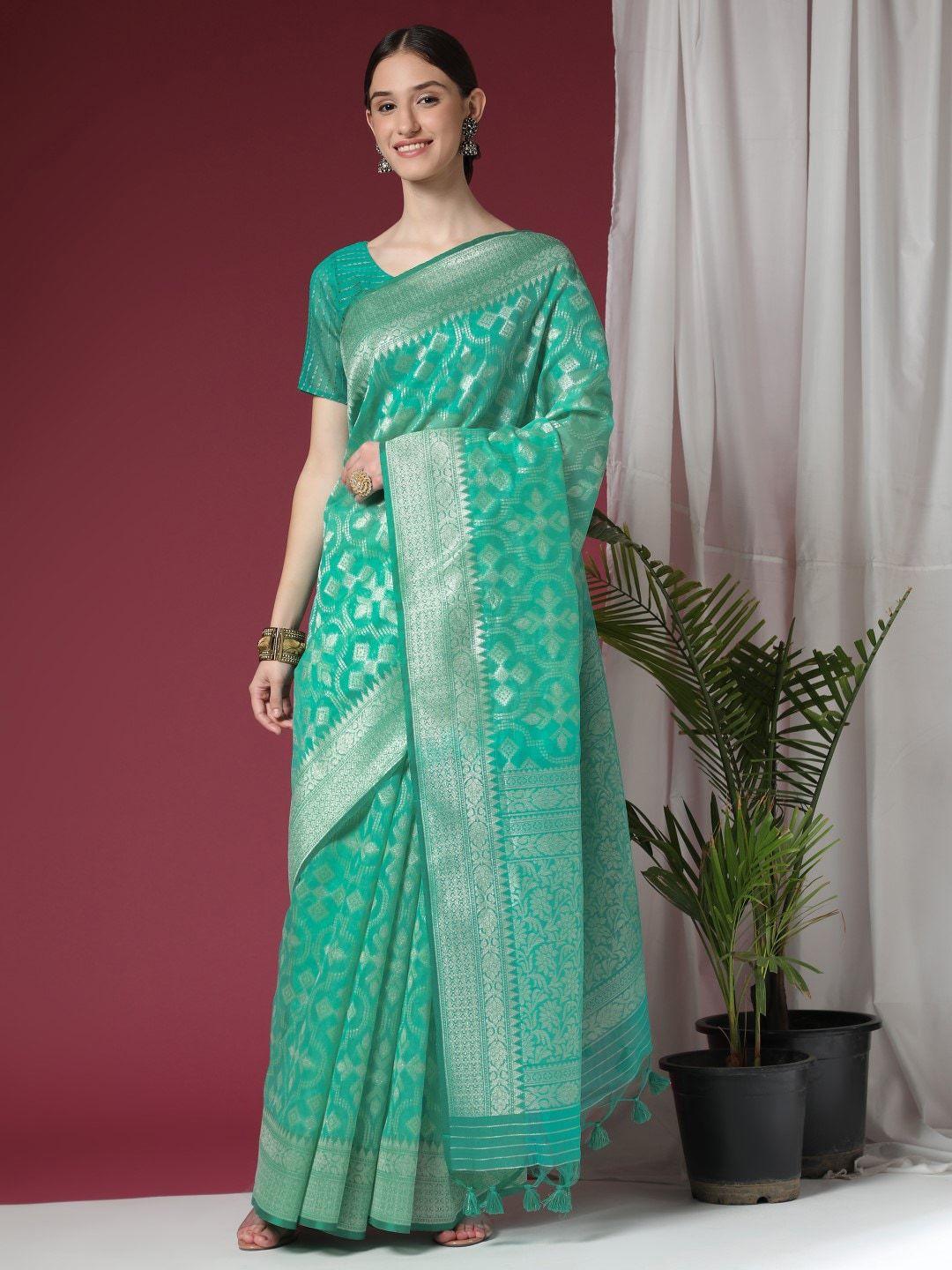 vishnu weaves woven design zari pure linen jamdani saree