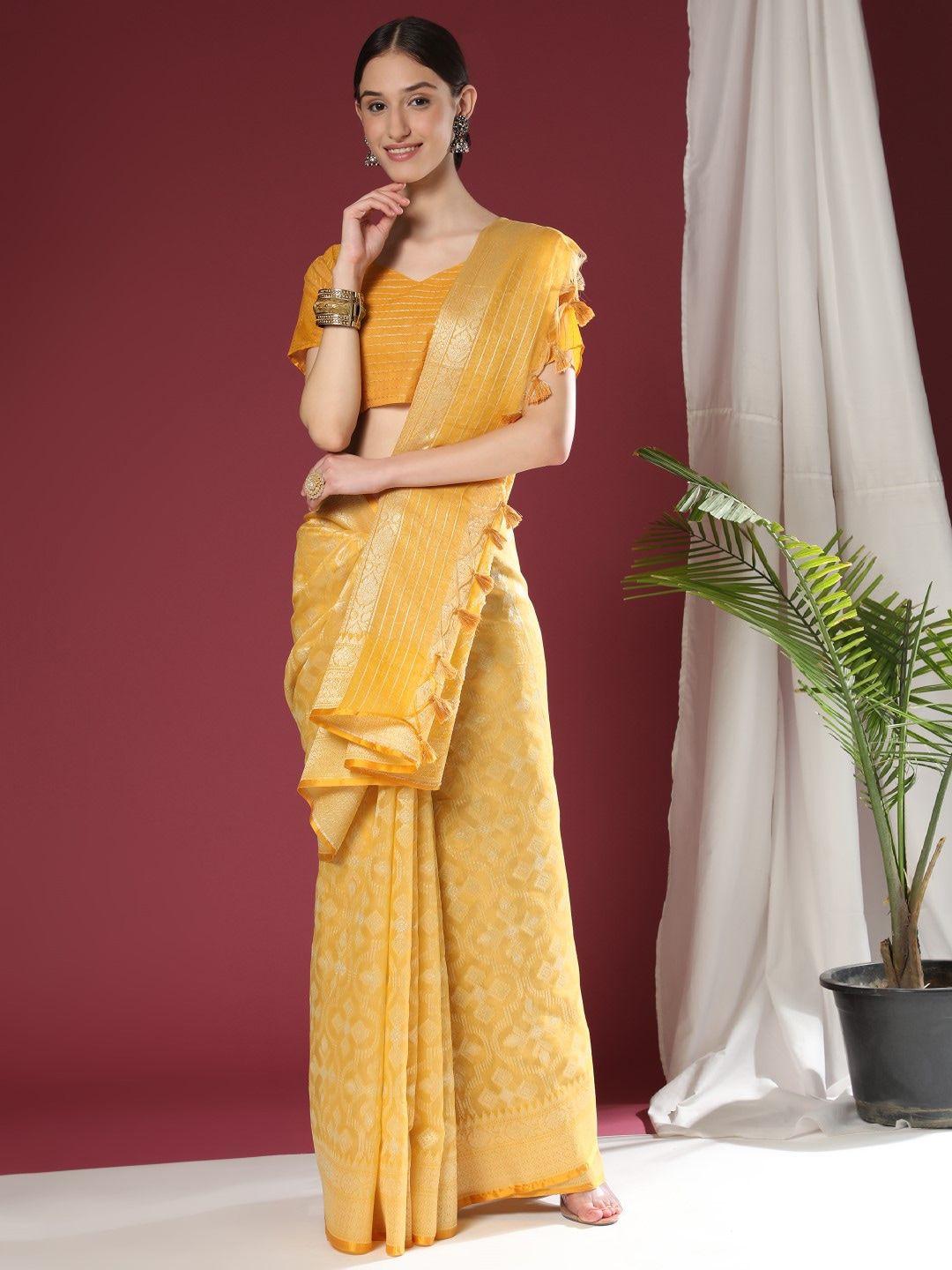 vishnu weaves woven design zari pure linen jamdani saree