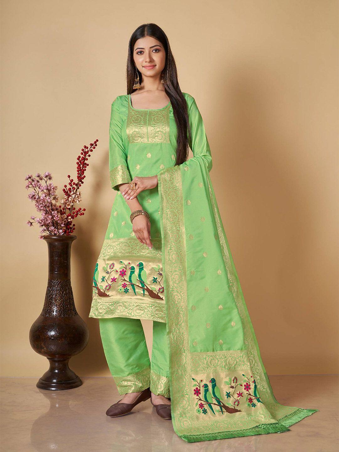 vishnu weaves woven design zari pure silk unstitched dress material