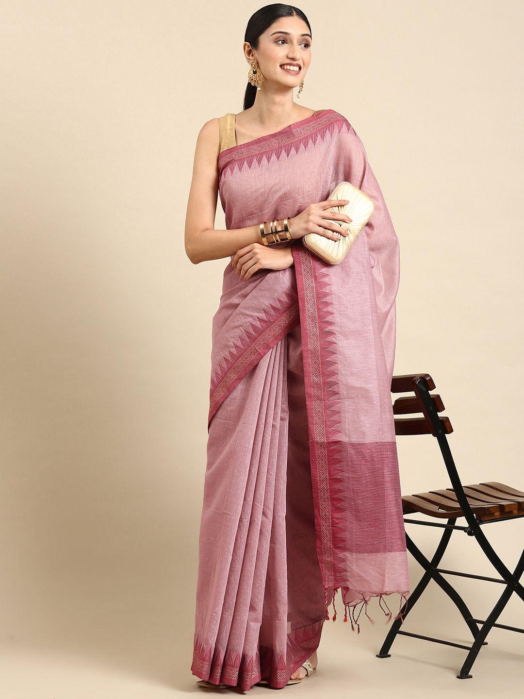 vishnu weaves zari linen blend taant saree