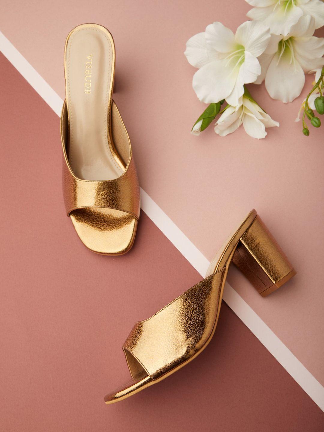 vishudh bronze-toned block open toe heels