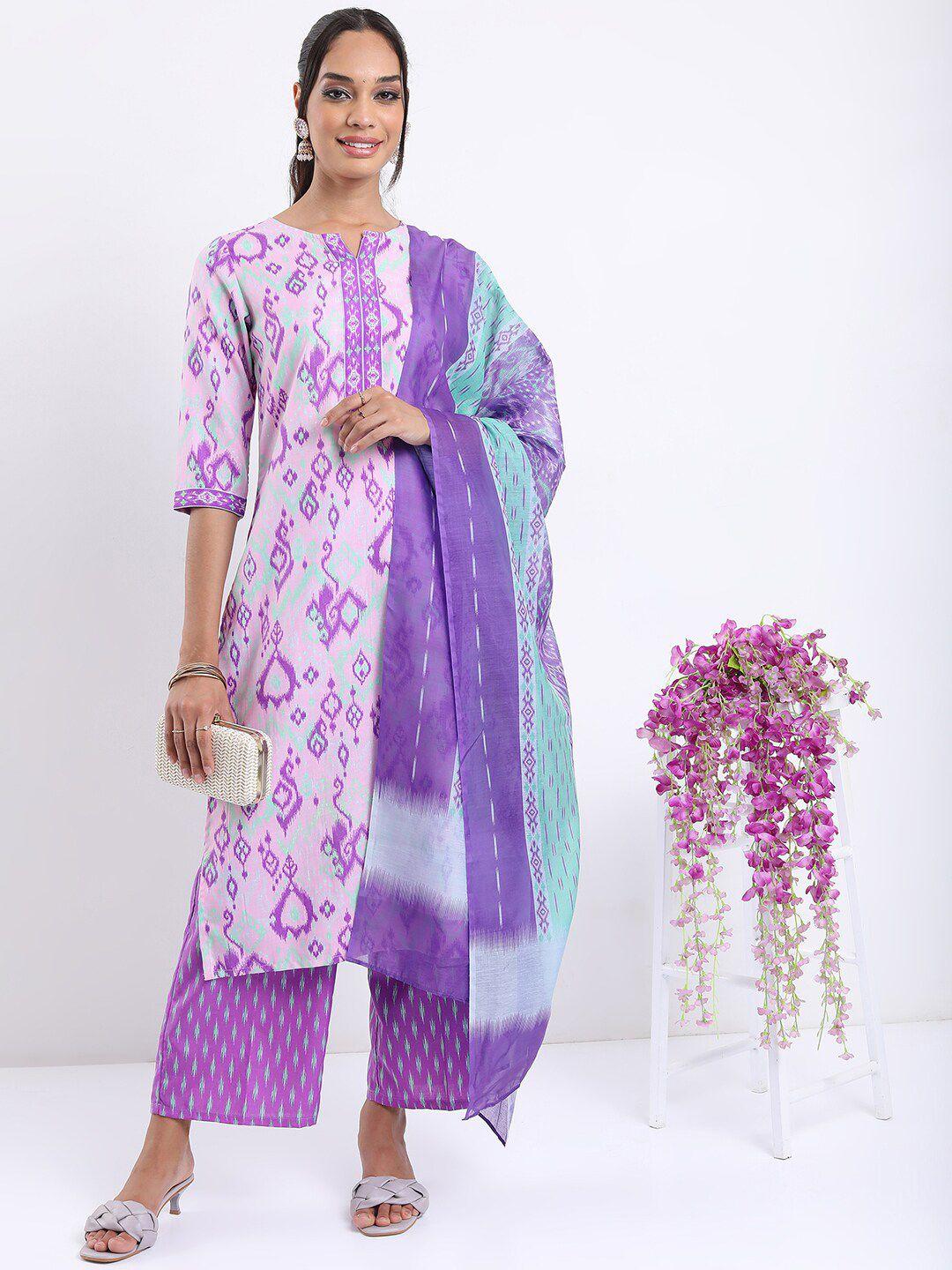 vishudh lavender ethnic motifs printed regular kurta with palazzos & with dupatta