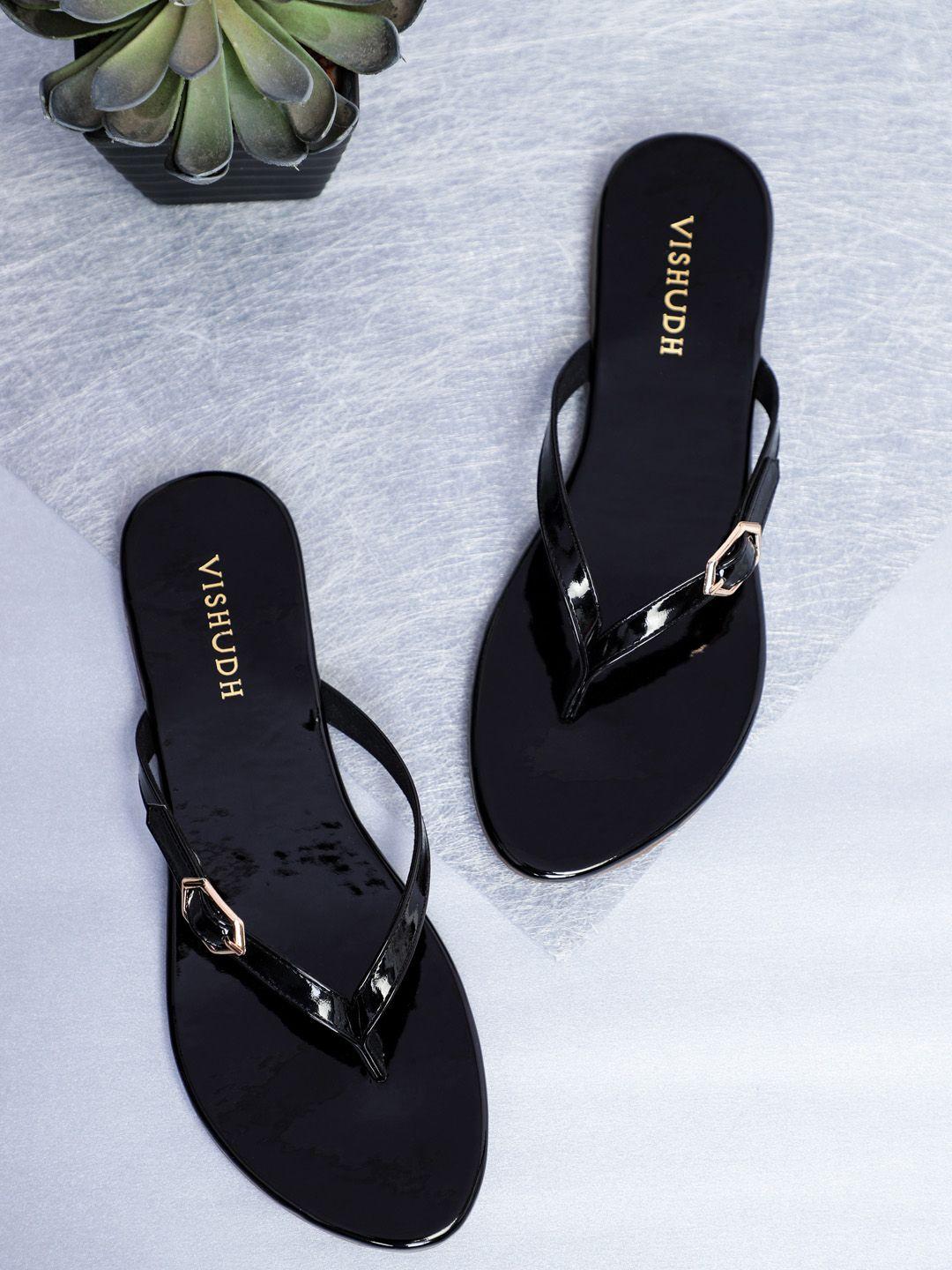 vishudh women black embellished open toe flats
