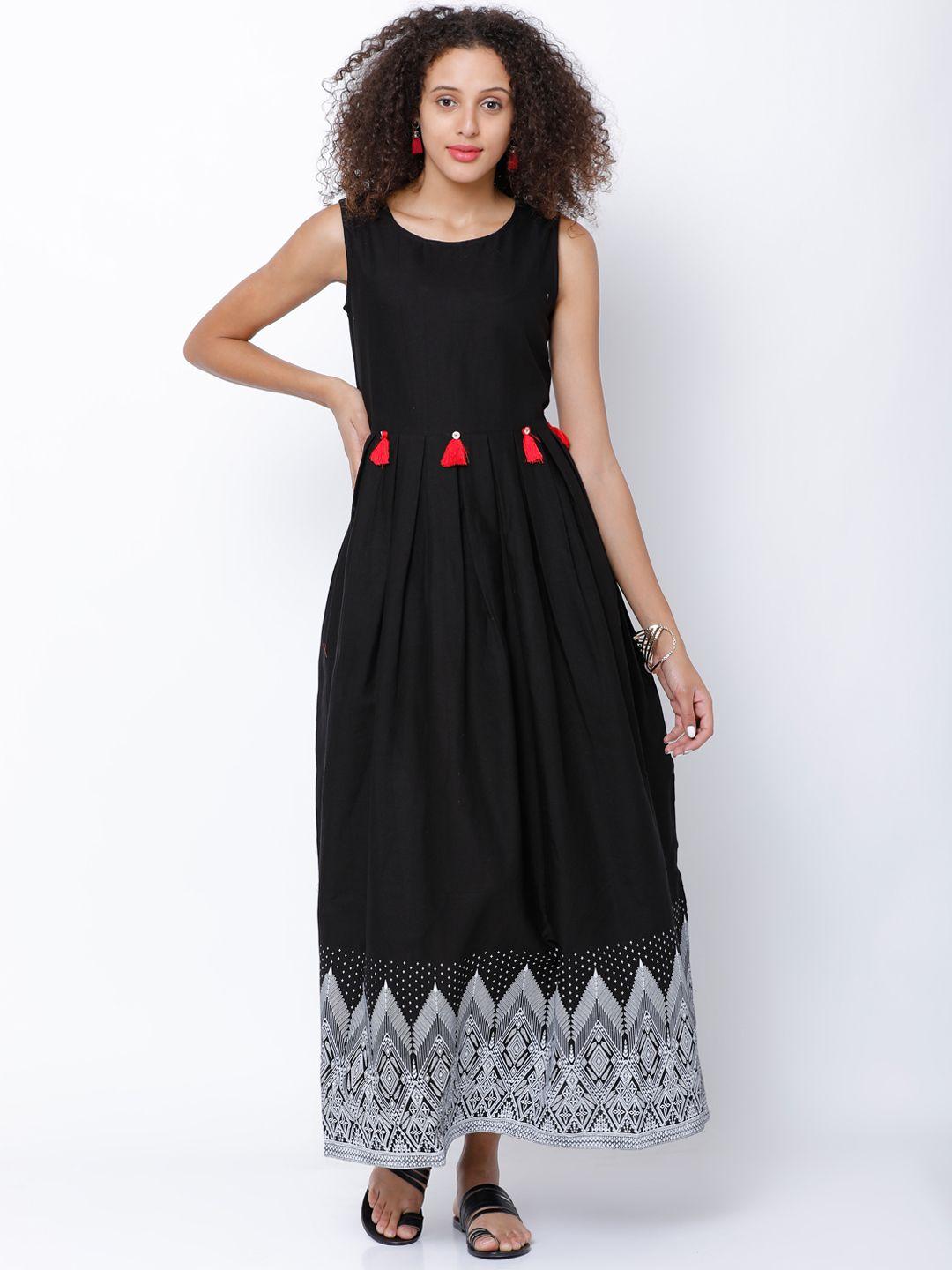 vishudh women black printed maxi dress