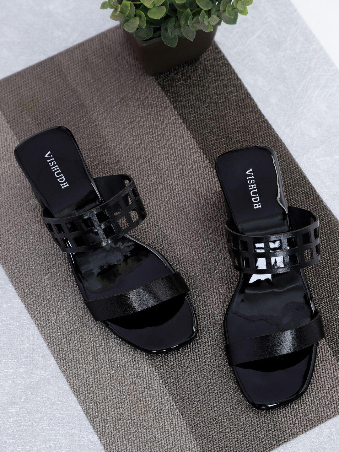 vishudh women black solid heels