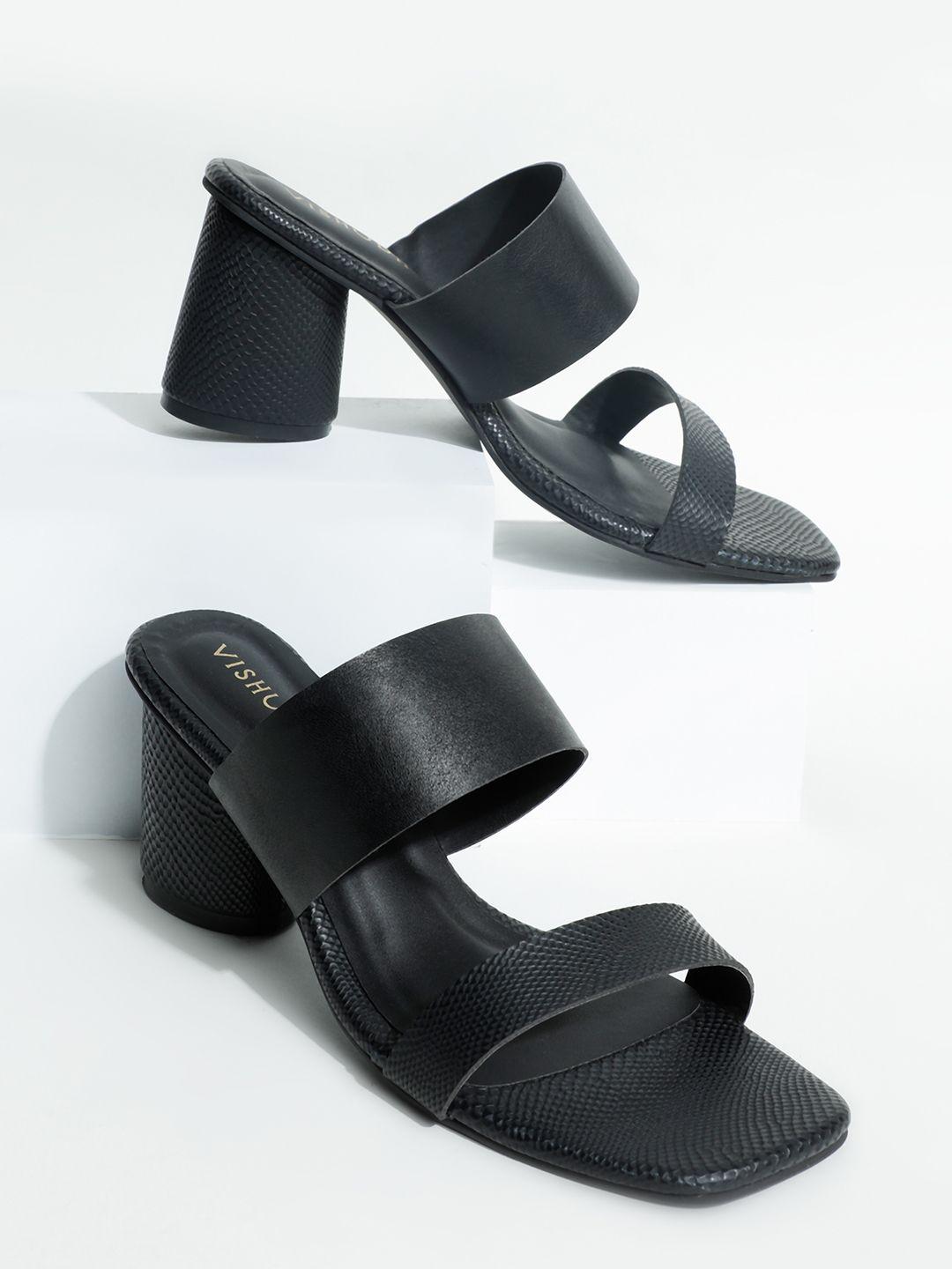 vishudh women black solid sandals