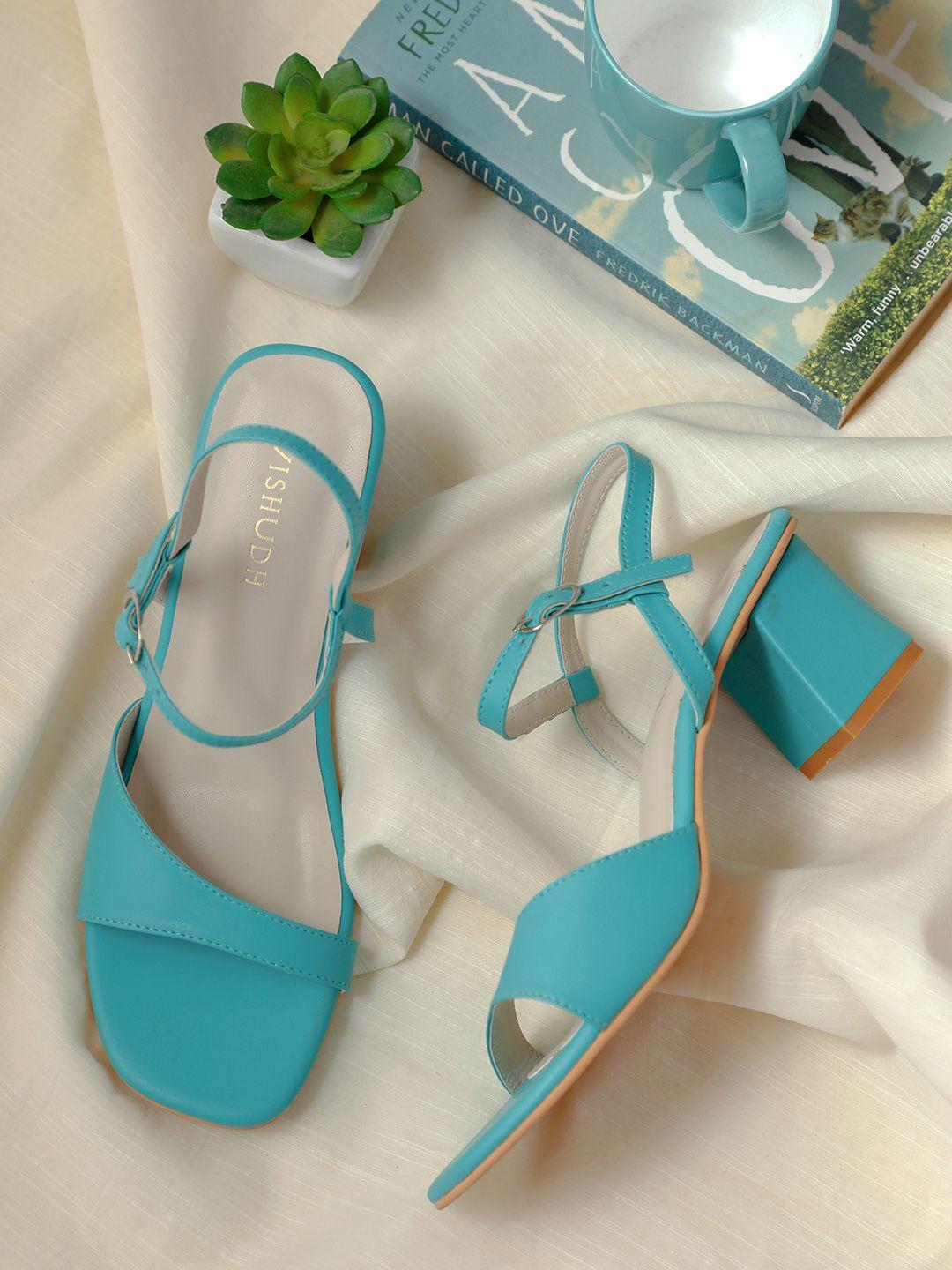 vishudh women blue solid block heel sandals