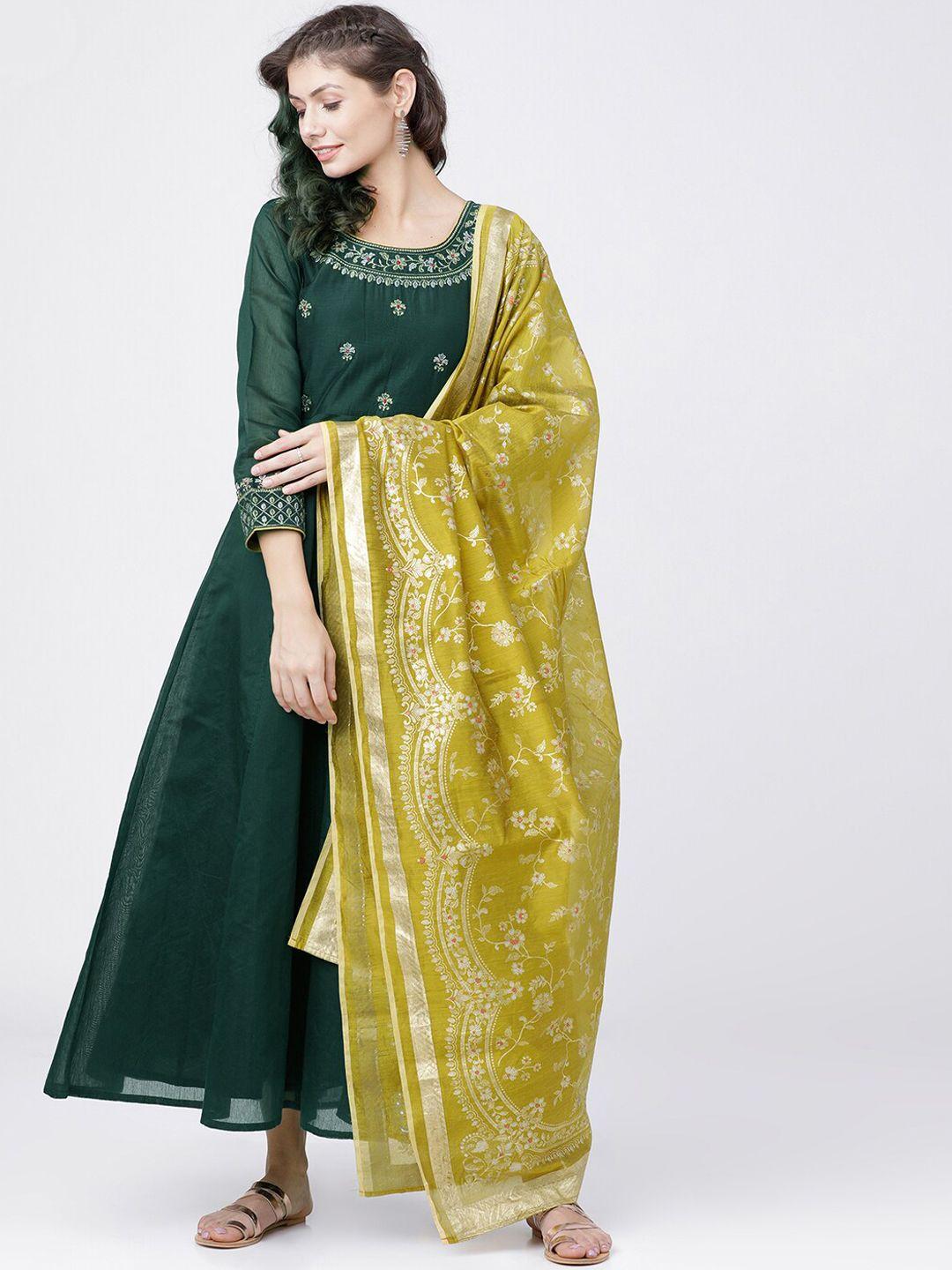 vishudh women green printed maxi dress