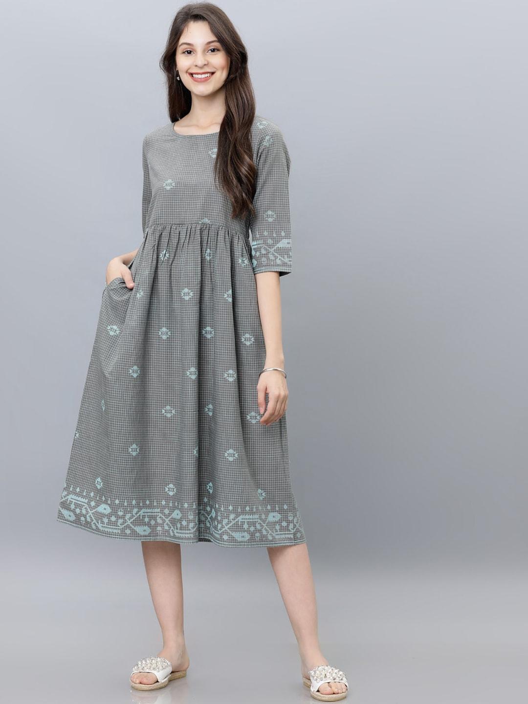 vishudh women grey printed a-line ethnic dress
