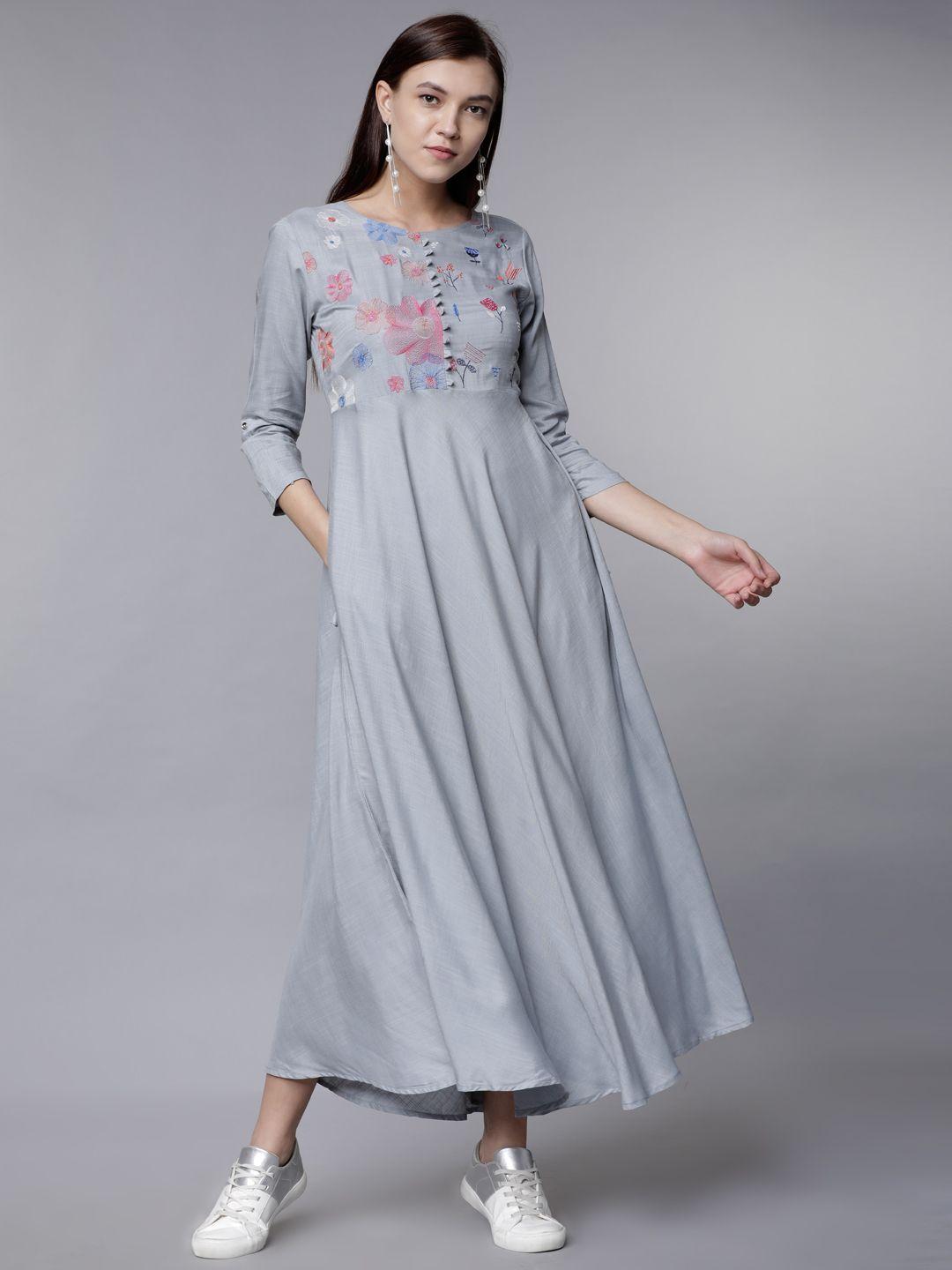 vishudh women grey solid maxi dress