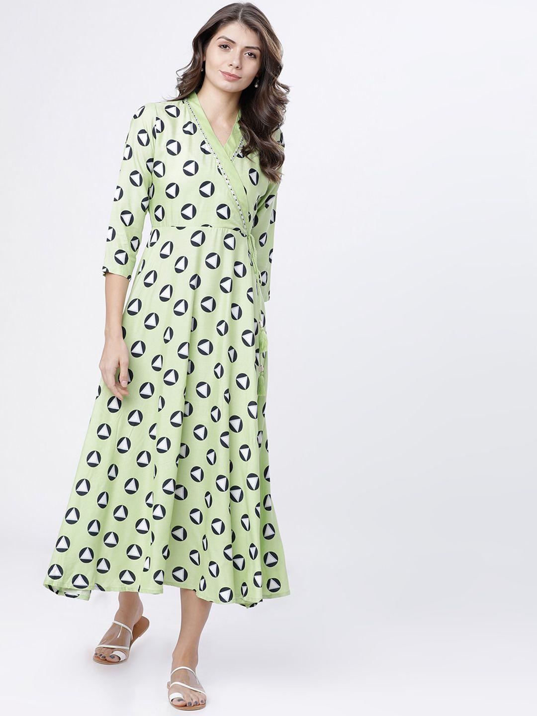vishudh women lime green printed a-line dress