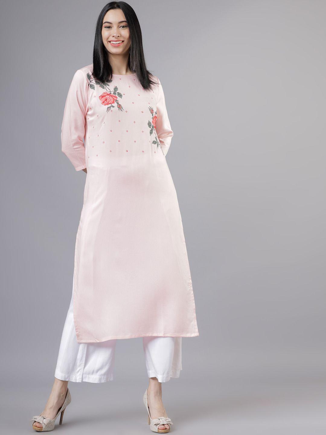 vishudh women pink embroidered straight kurta
