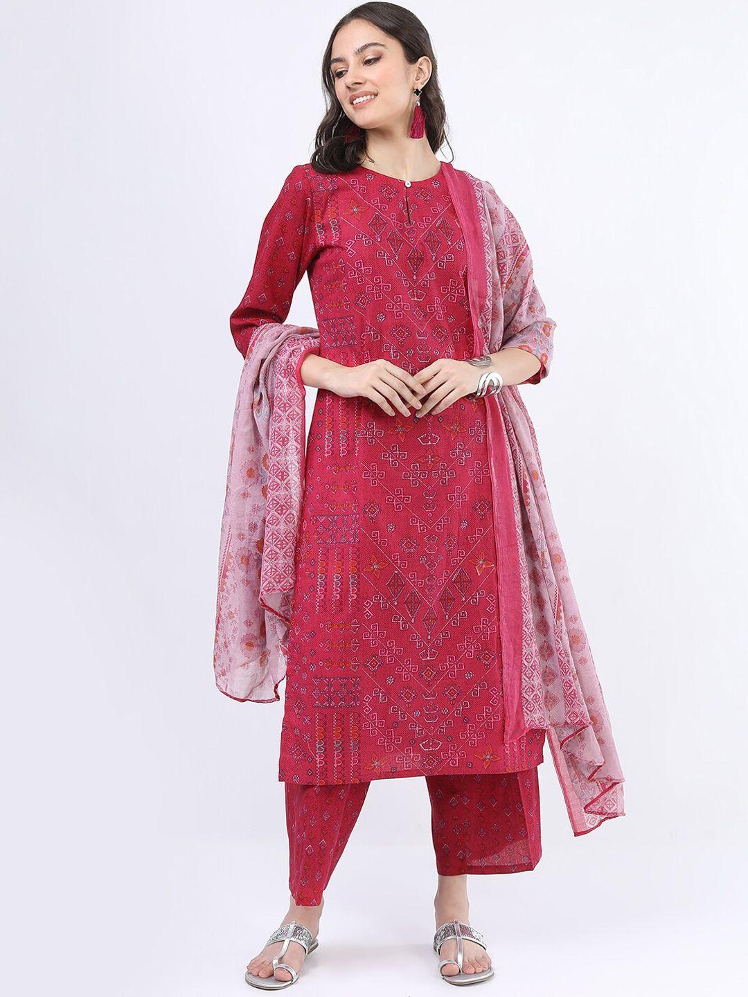 vishudh women pink ethnic motifs pure cotton kurta with palazzos & with dupatta