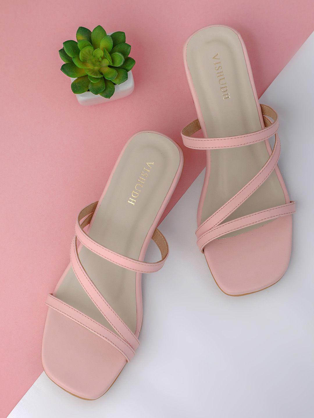 vishudh women pink solid block heels