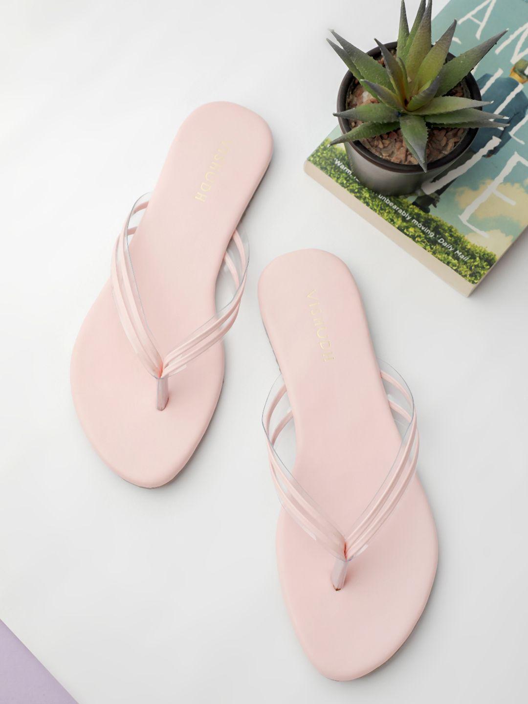 vishudh women pink solid t-strap flats