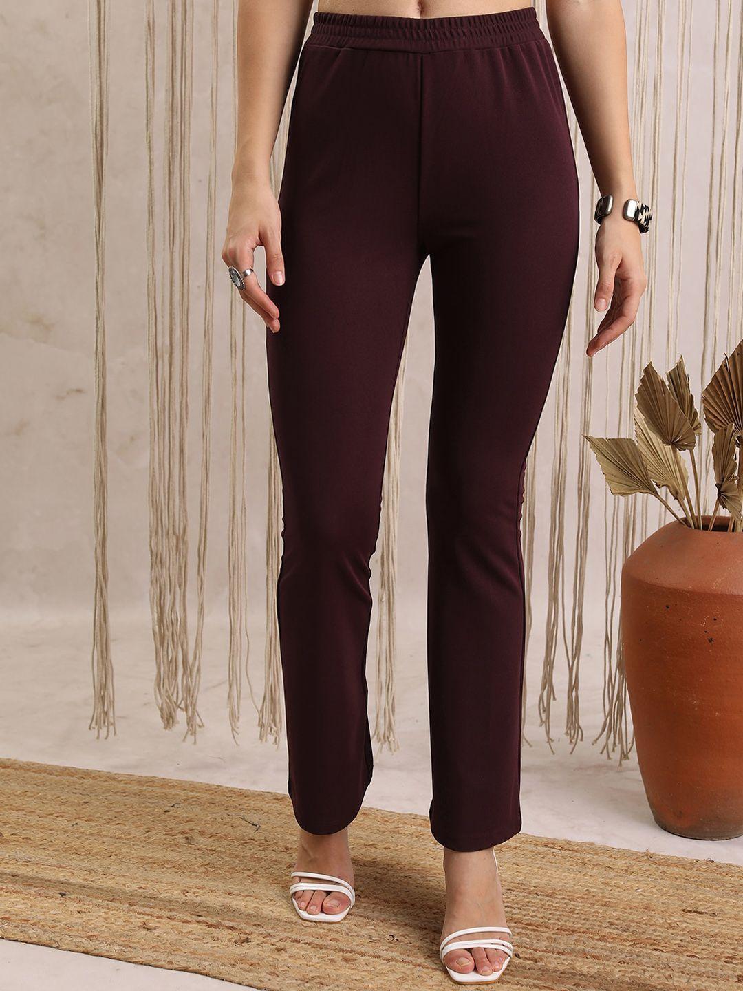 vishudh women purple flared trousers