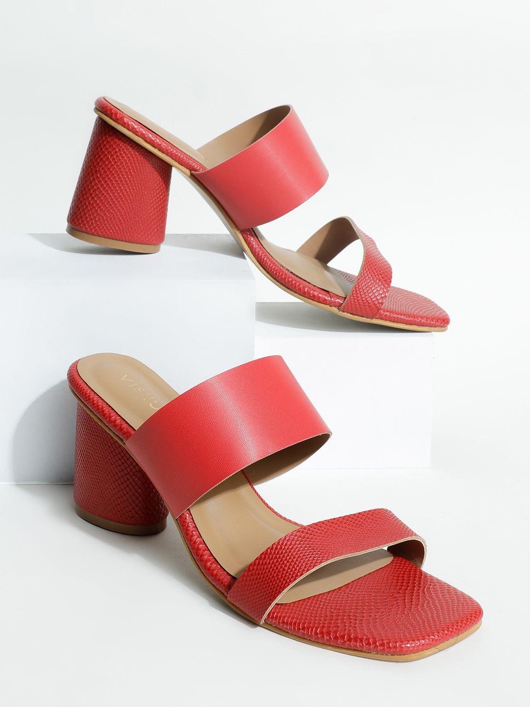 vishudh women red textured block heels