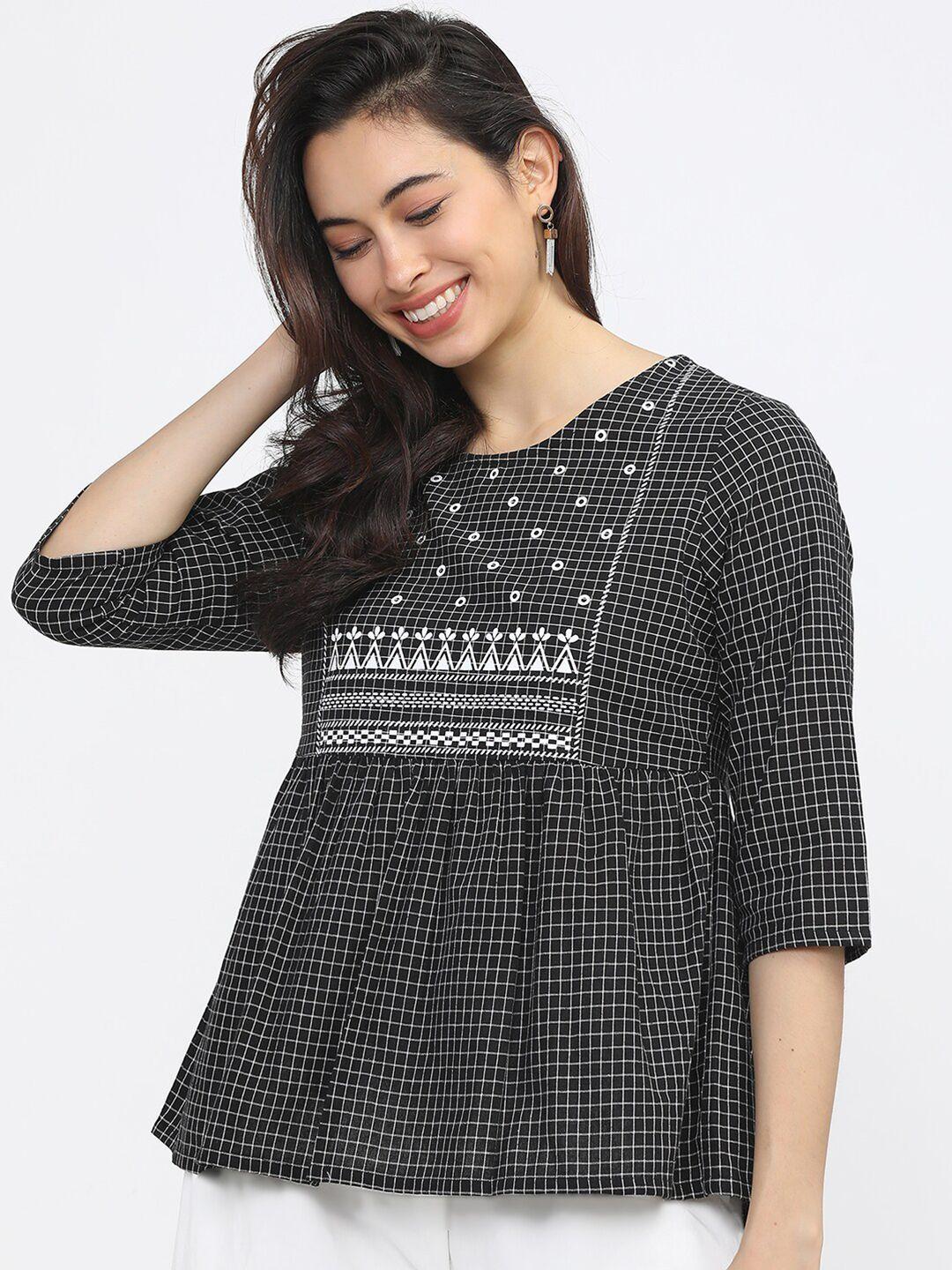 vishudh black checked peplum top