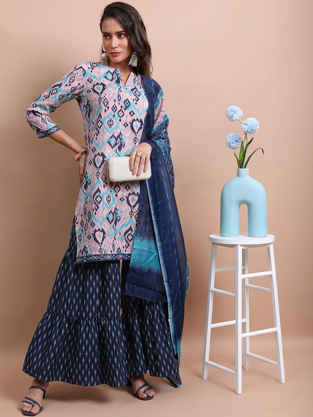 vishudh blue printed regular kurta with sharara & dupatta