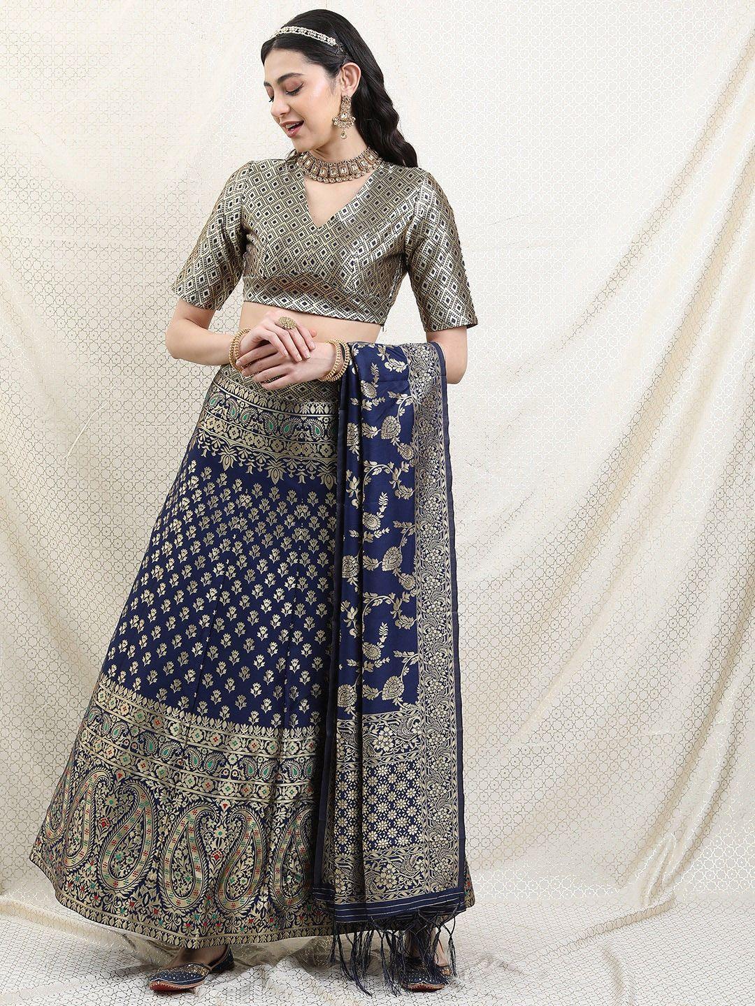 vishudh blue semi-stitched lehenga & blouse with dupatta