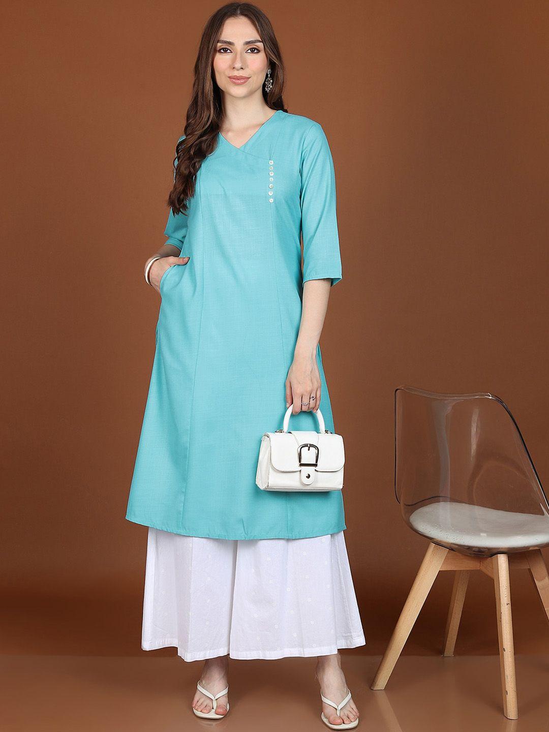 vishudh blue v-neck a-line kurta