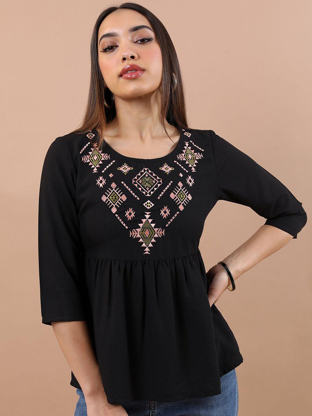 vishudh ethnic motif embroidered gathers peplum top