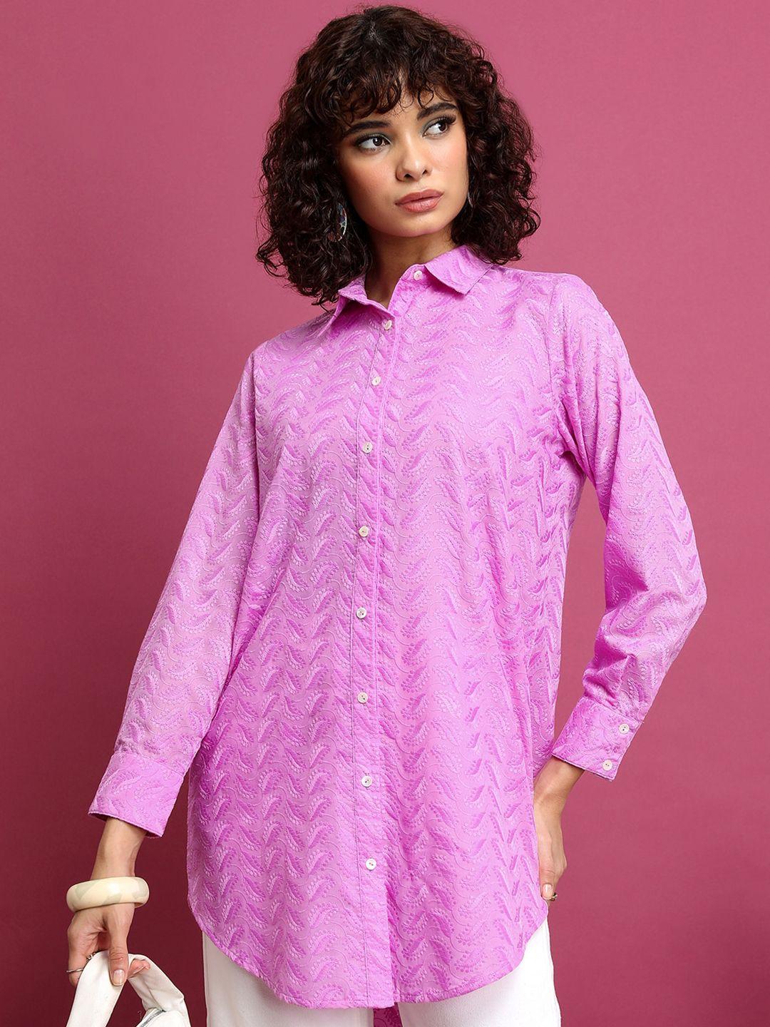 vishudh ethnic motif embroidered longline casual shirt