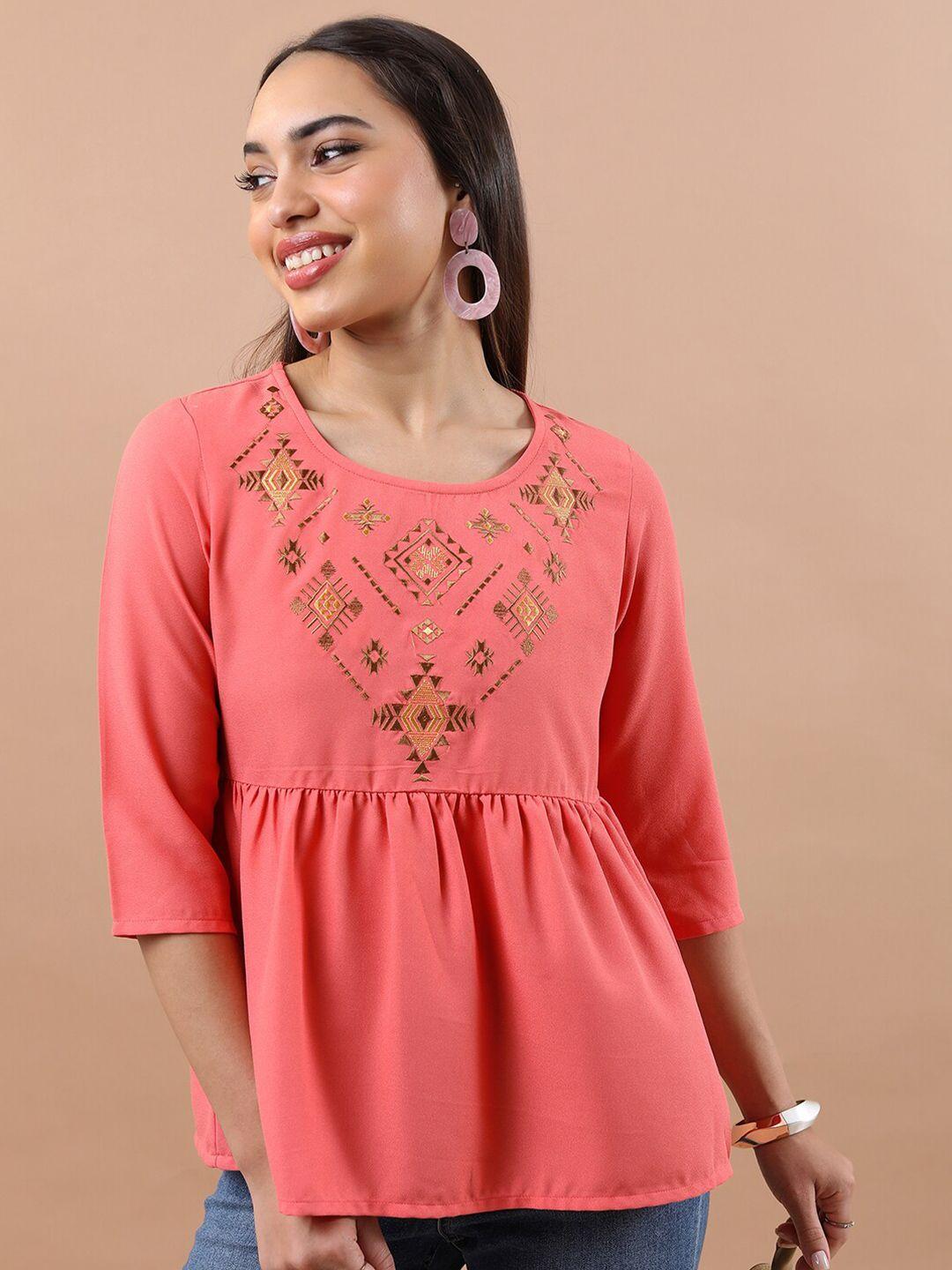 vishudh ethnic motifs embroidered a-line top