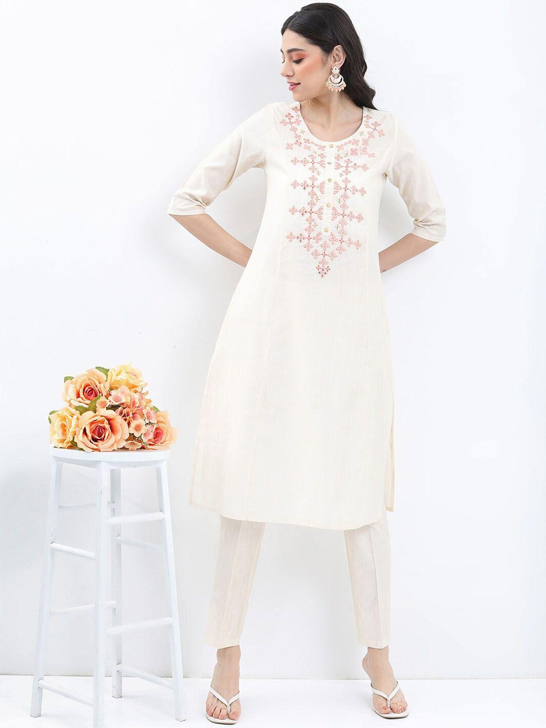 vishudh ethnic motifs embroidered regular kurta with trousers