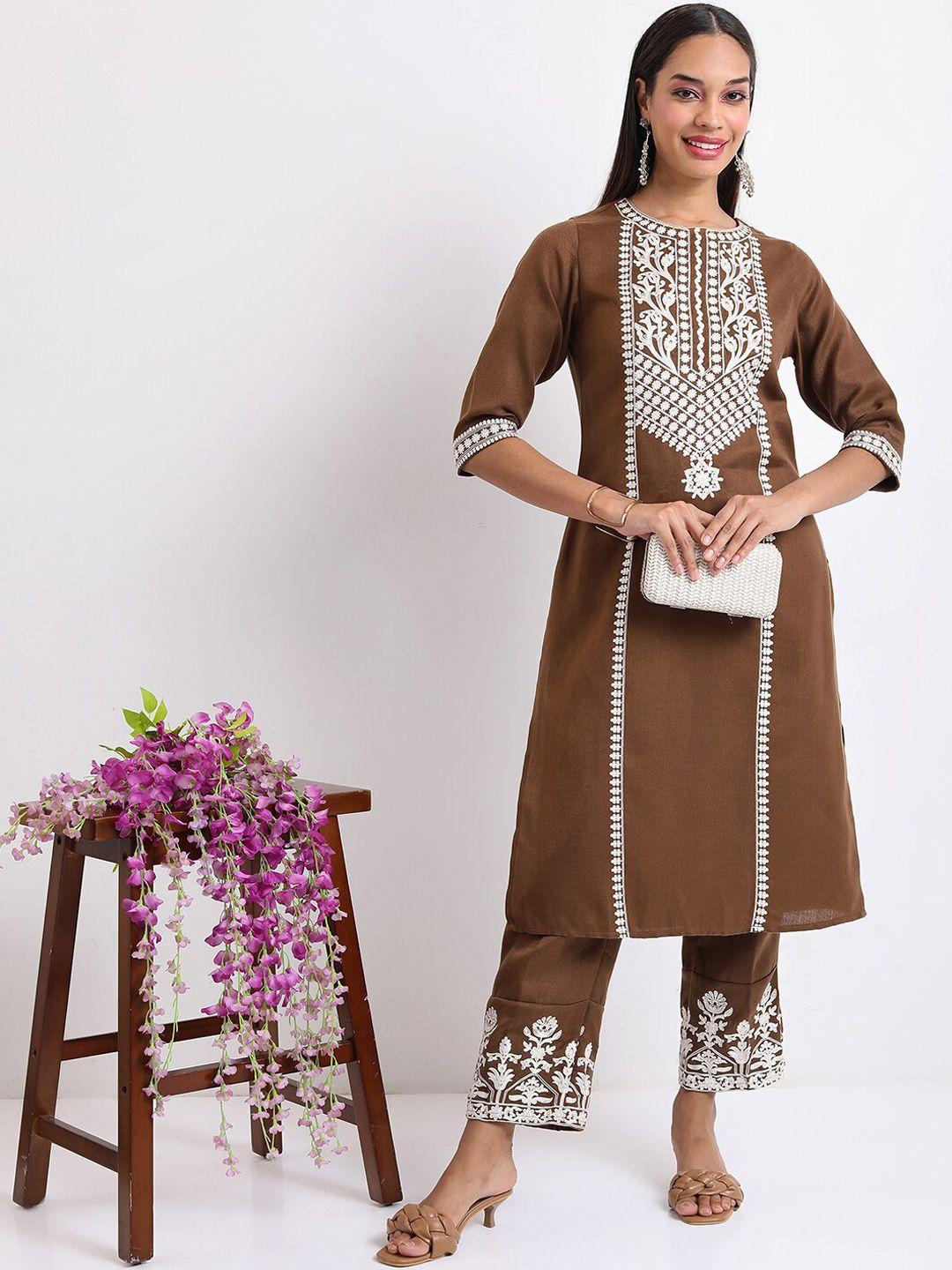 vishudh ethnic motifs embroidered thread work kurta with palazzos