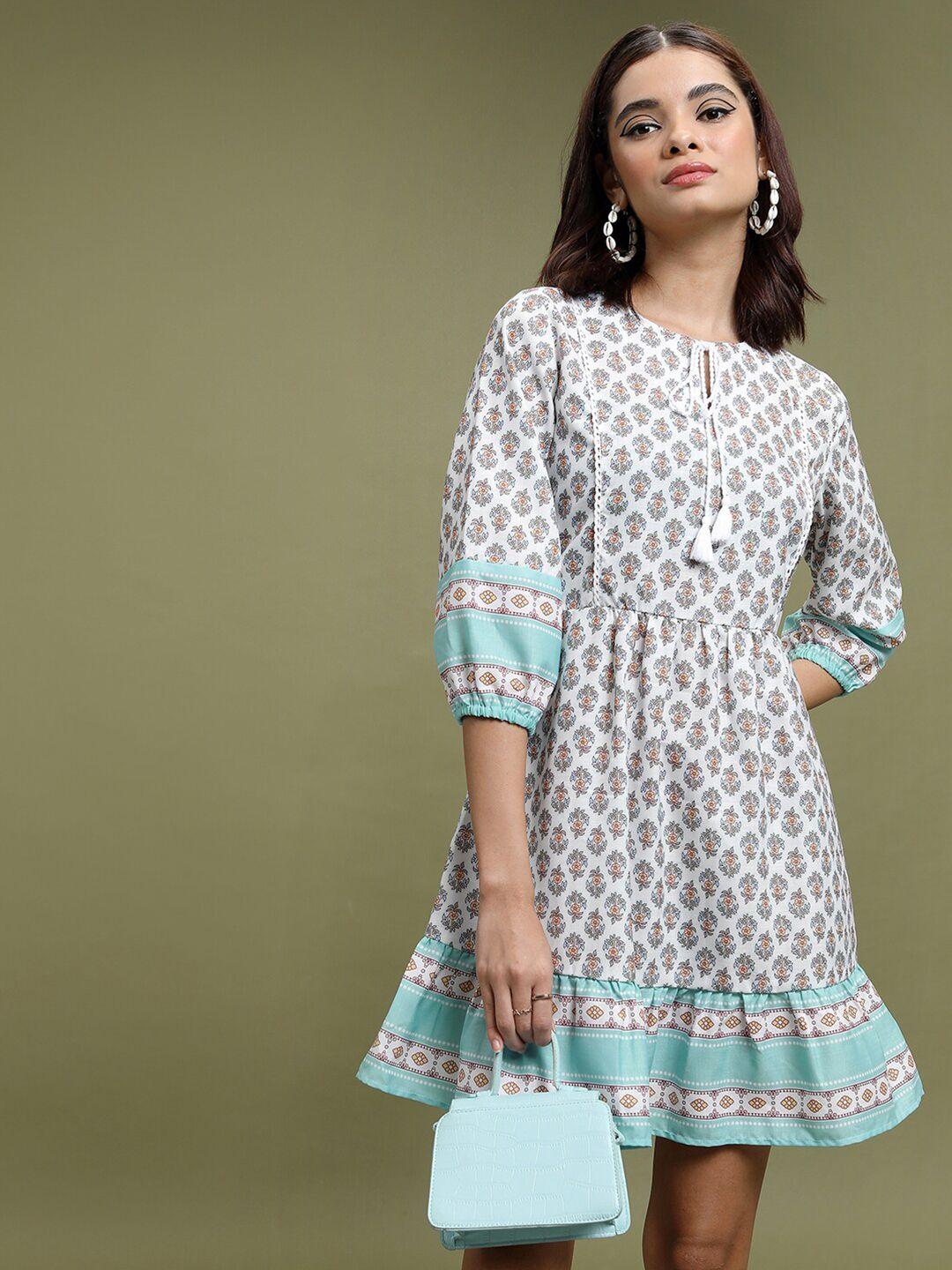 vishudh ethnic motifs printed gathered a-line dress