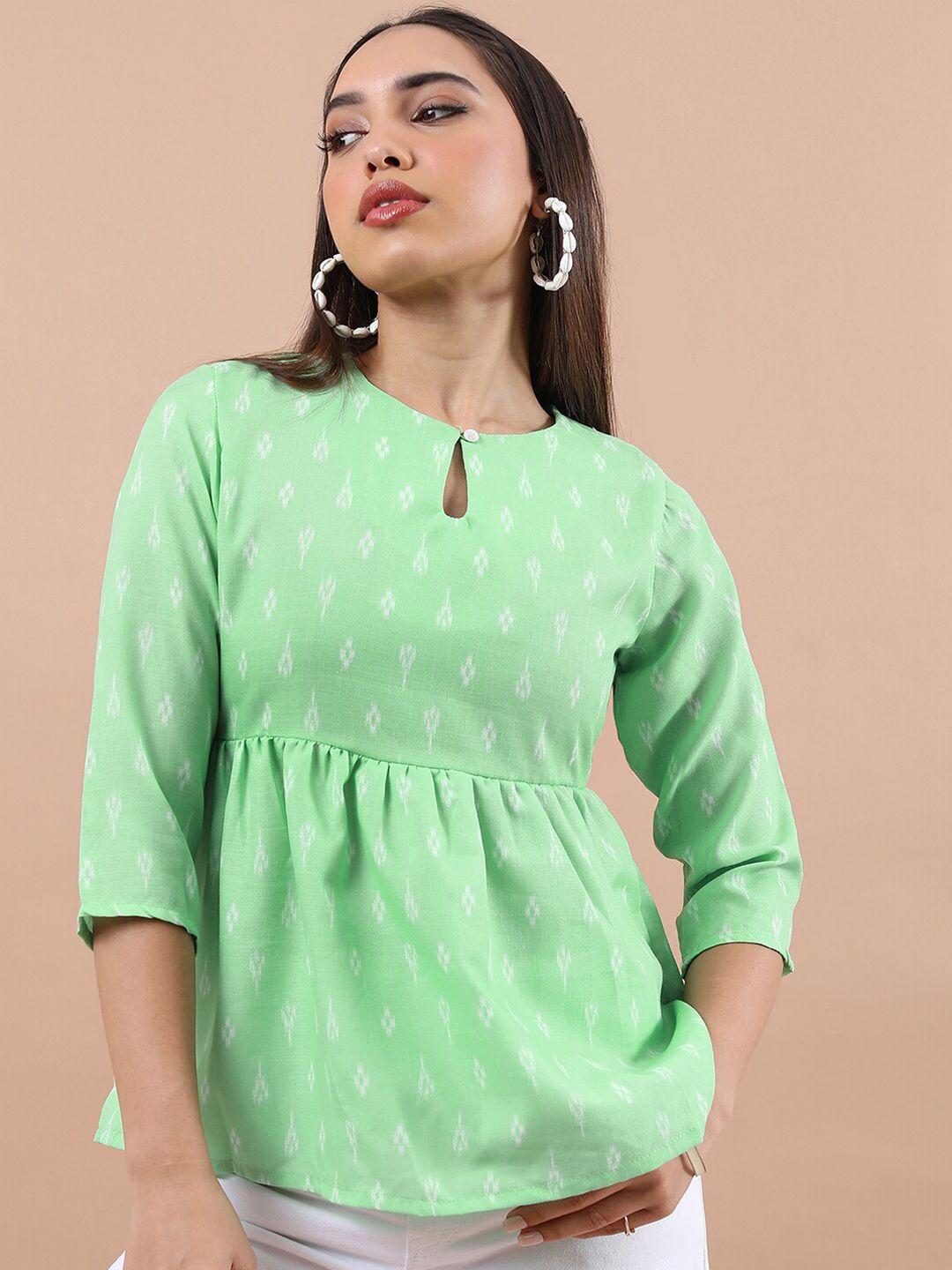 vishudh ethnic motifs printed keyhole a-line top