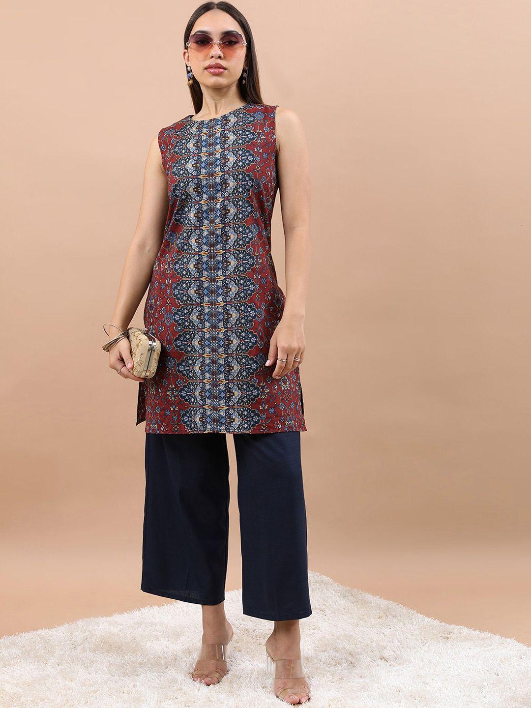 vishudh ethnic motifs printed kurta with palazzos