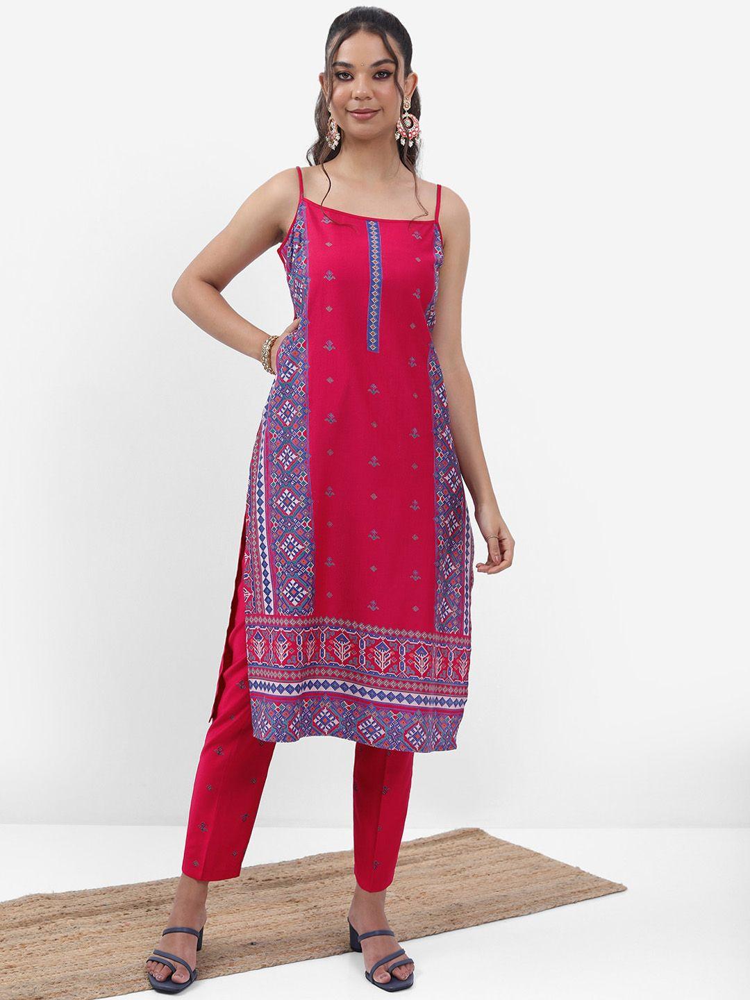 vishudh ethnic motifs printed straight regular kurta with trousers