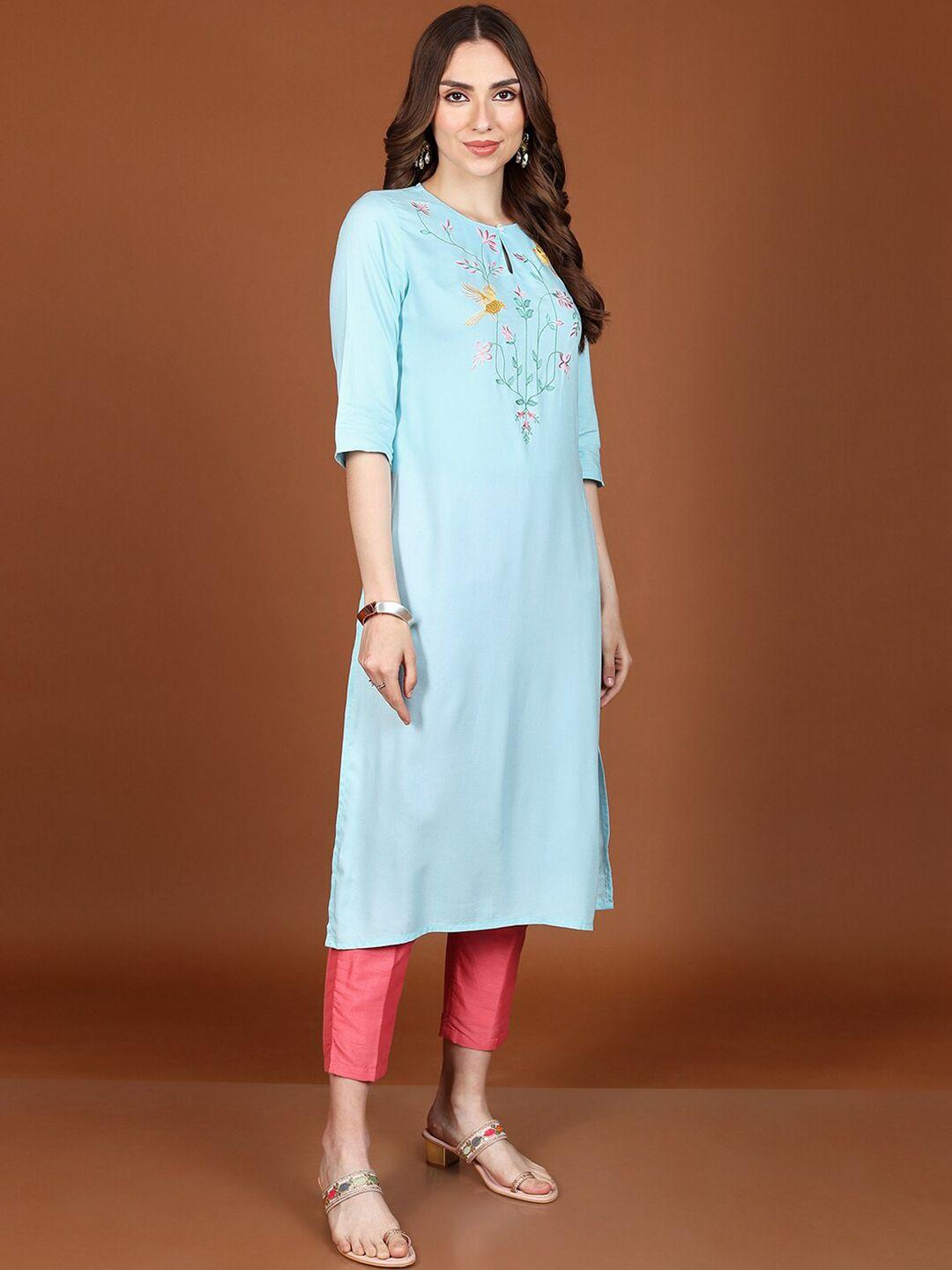 vishudh floral embroidered keyhole neck kurta