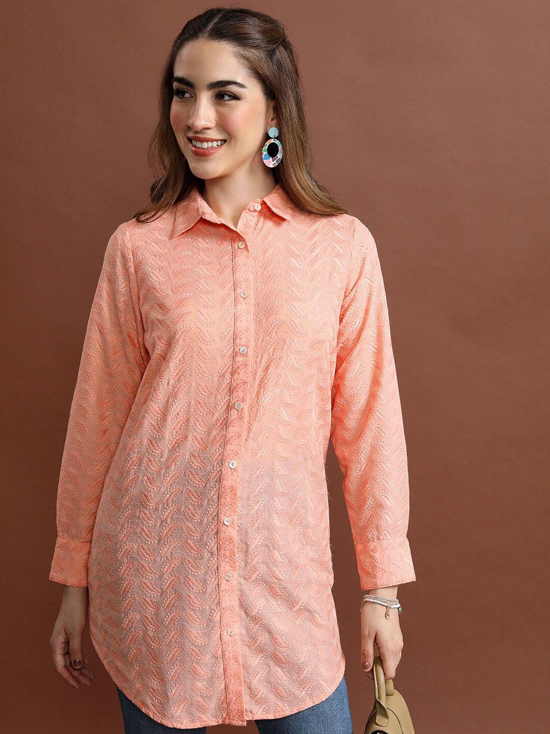 vishudh floral embroidered opaque casual shirt